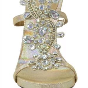 Iridescent gold rhinestone heels